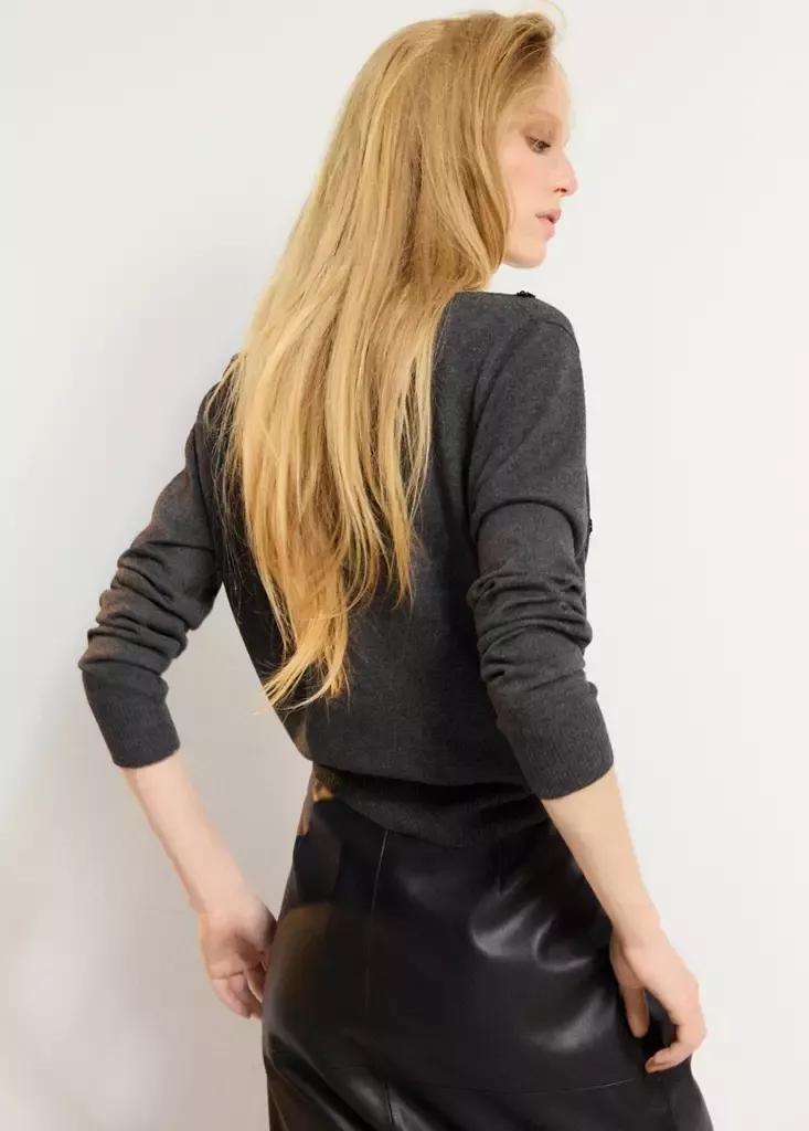 Grey Sequin-Detail Knitted Cardigan, Charcoal, medium