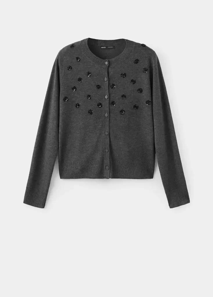 Grey Sequin-Detail Knitted Cardigan, Charcoal, large image number 4