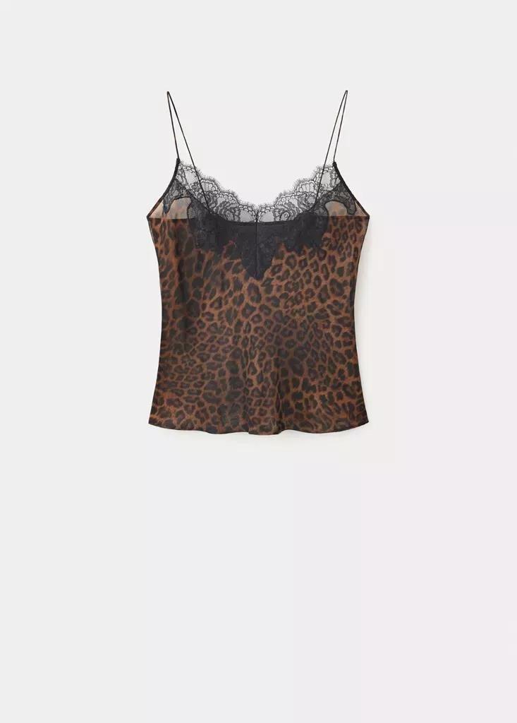 Brown Leopard Print Lace Top, Brown, large image number 3