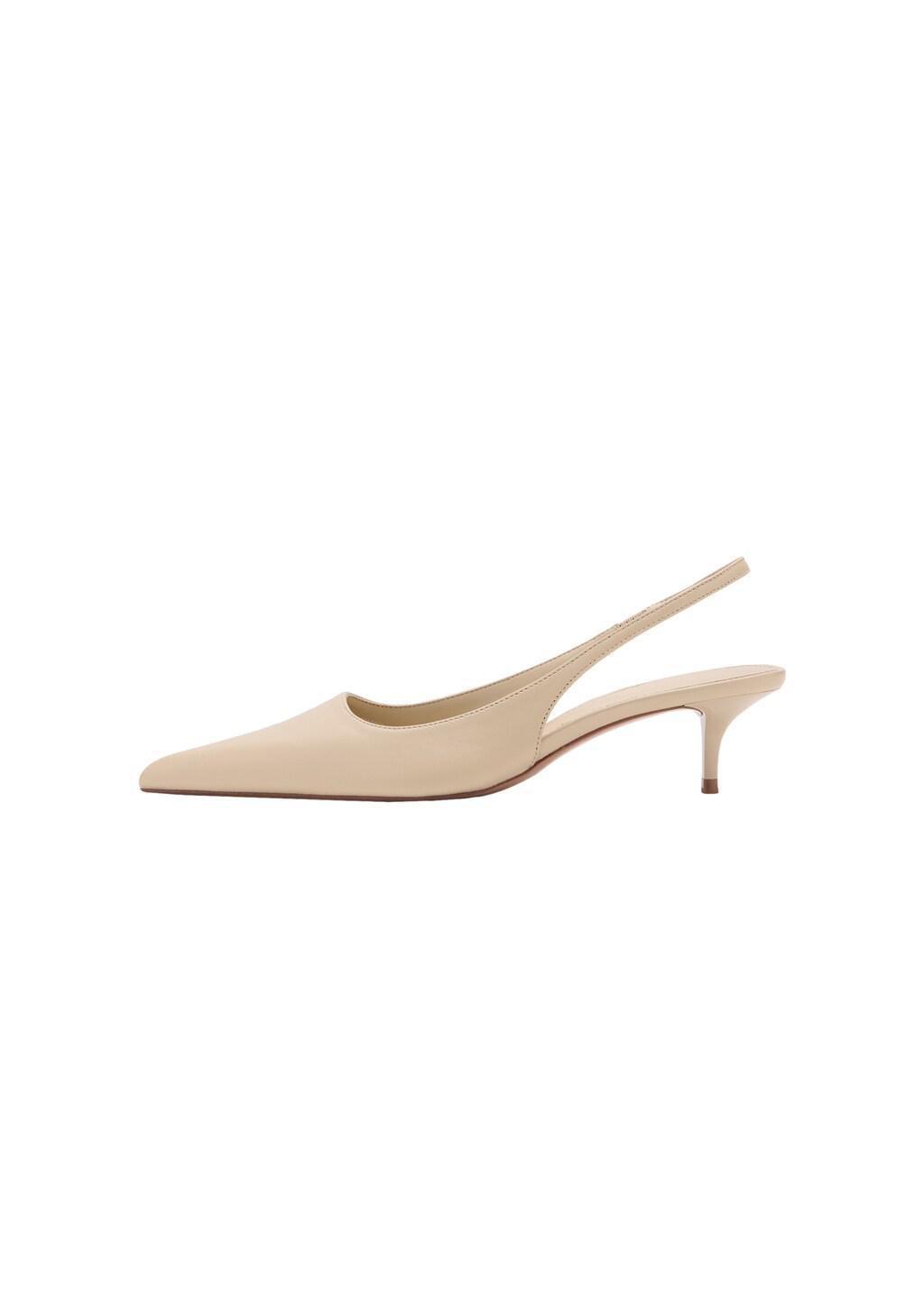 Beige Pointed-Toe Leather Heeled Shoes, Light Beige, large image number 2