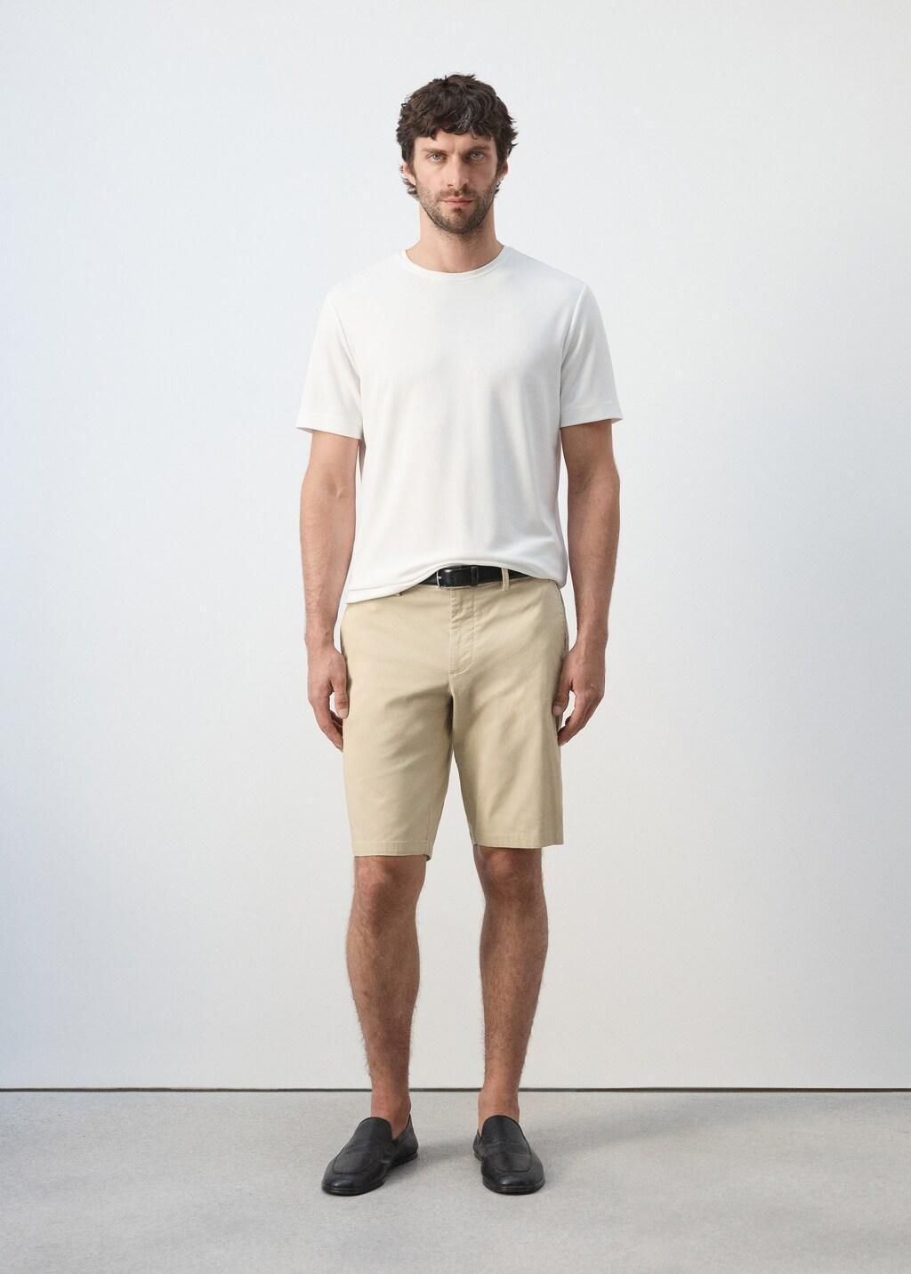 Beige Slim-Fit Chino Cotton Bermuda Shorts, Light Beige, large image number 0