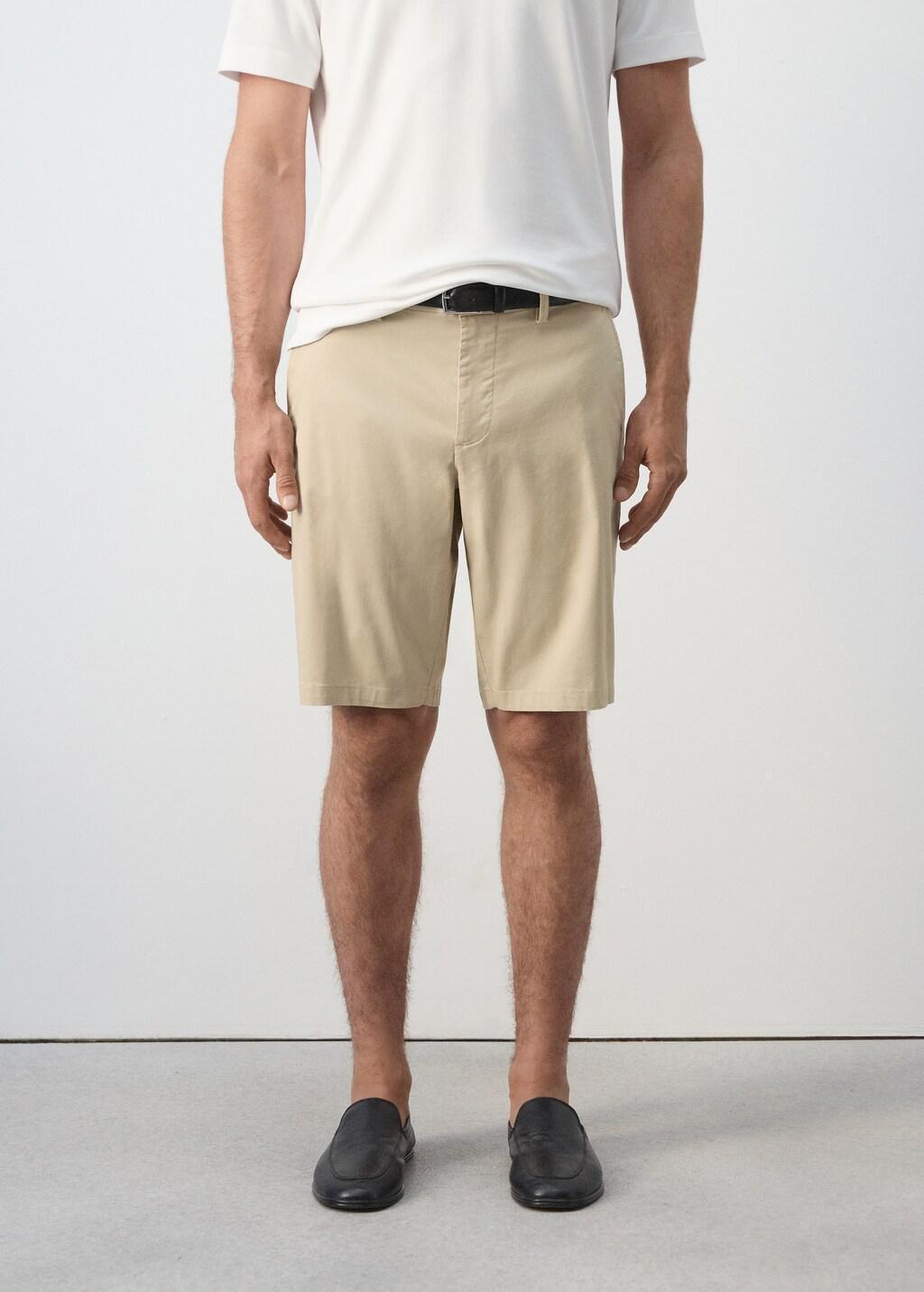 Beige Slim-Fit Chino Cotton Bermuda Shorts, Light Beige, large image number 3