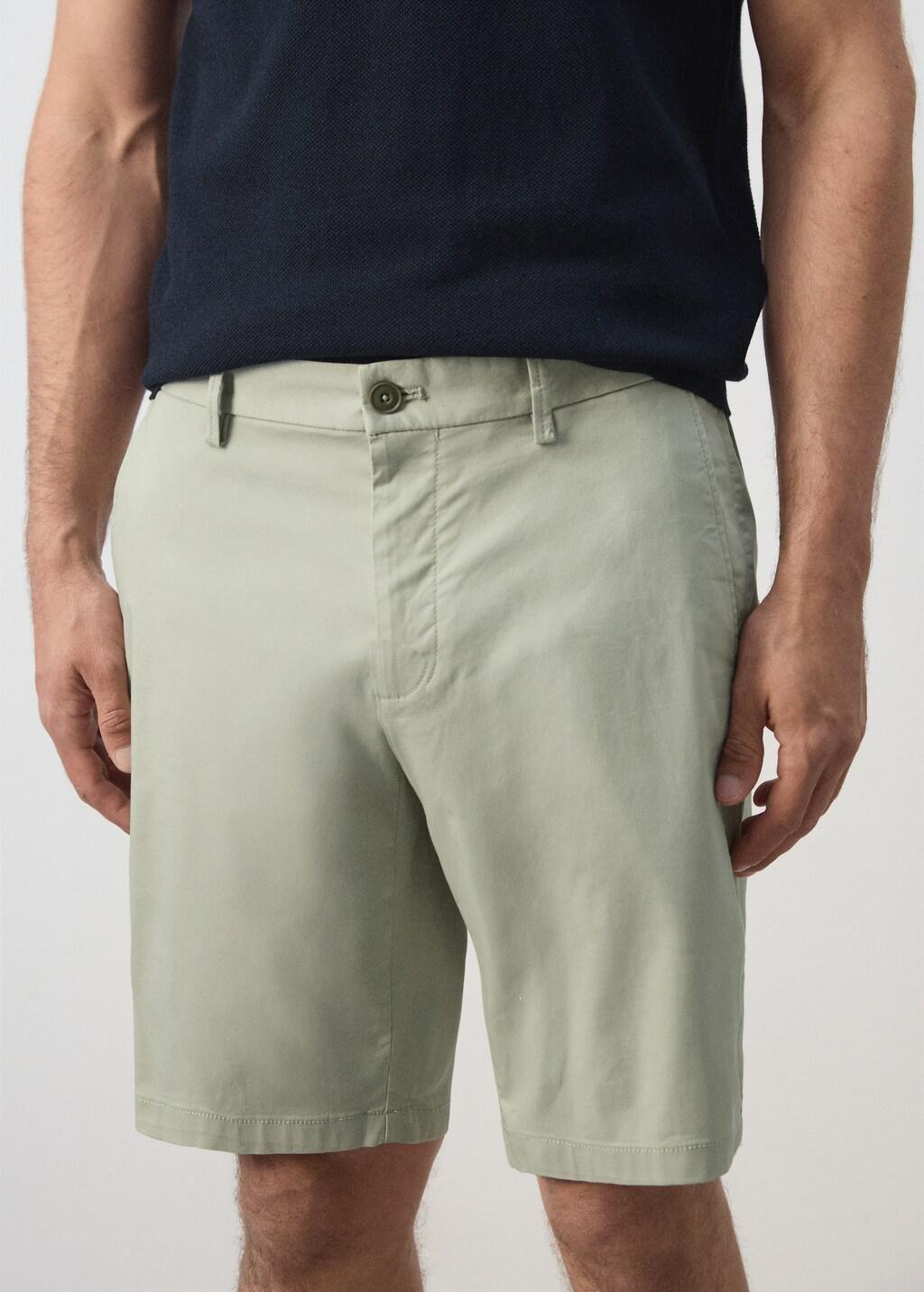 Green Slim-Fit Chino Cotton Bermuda Shorts, Green, large image number 3