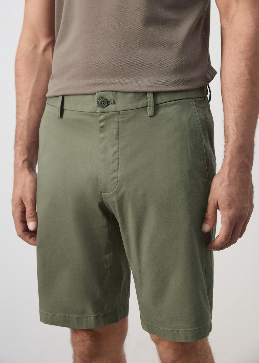 Green Slim-Fit Chino Cotton Bermuda Shorts, Medium Green, large image number 3