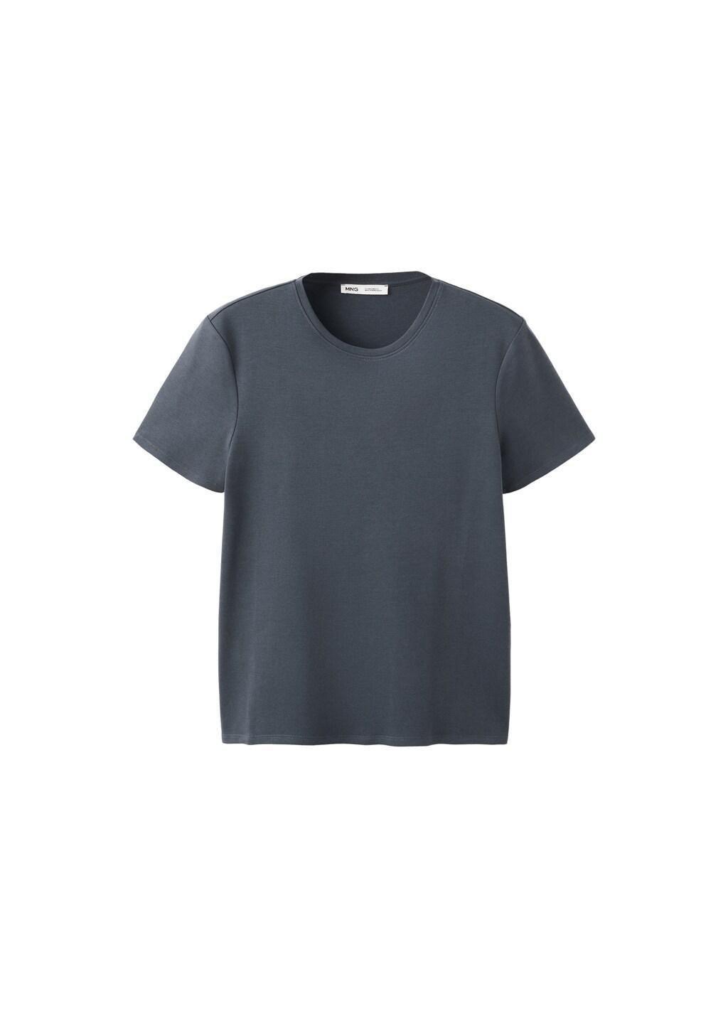 Grey Cotton Round Neck T-Shirt, Grey, large image number 5
