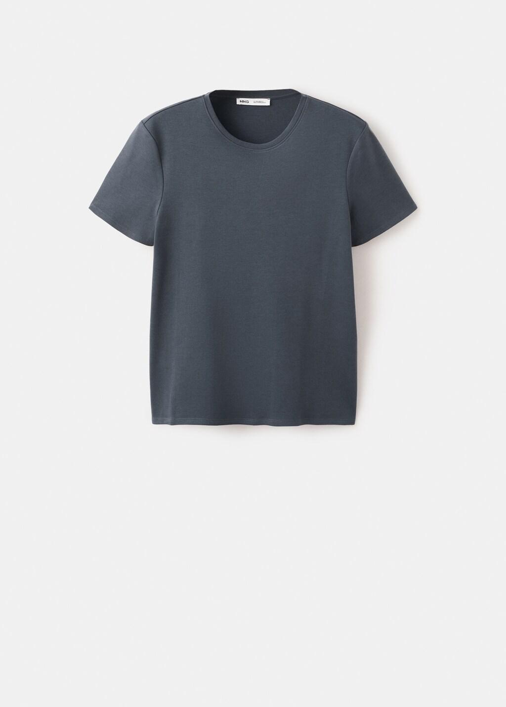 Grey Cotton Round Neck T-Shirt, Grey, large image number 6