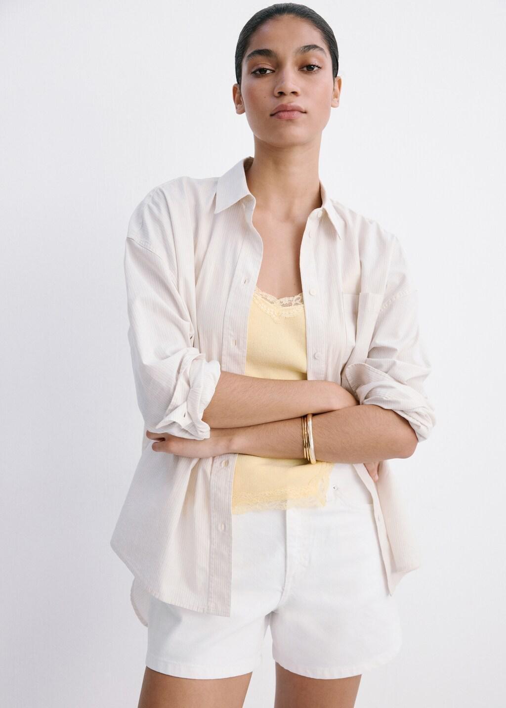 White Straight-Fit Denim Shorts, White, large image number 4