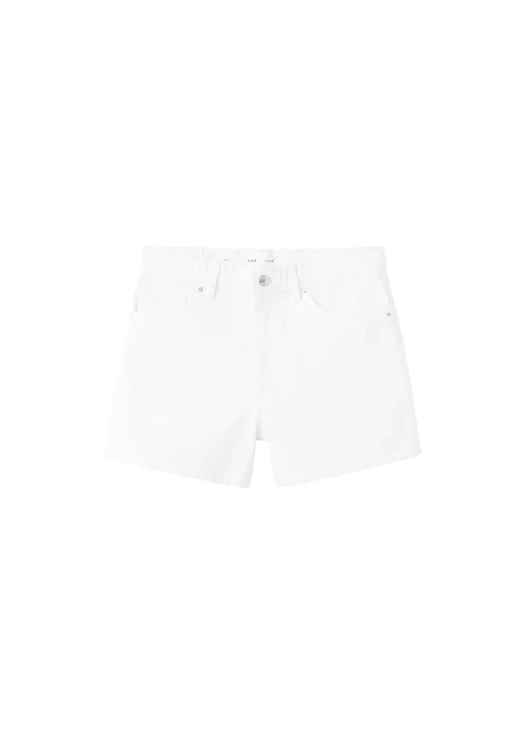 White Straight-Fit Denim Shorts, White, large image number 6