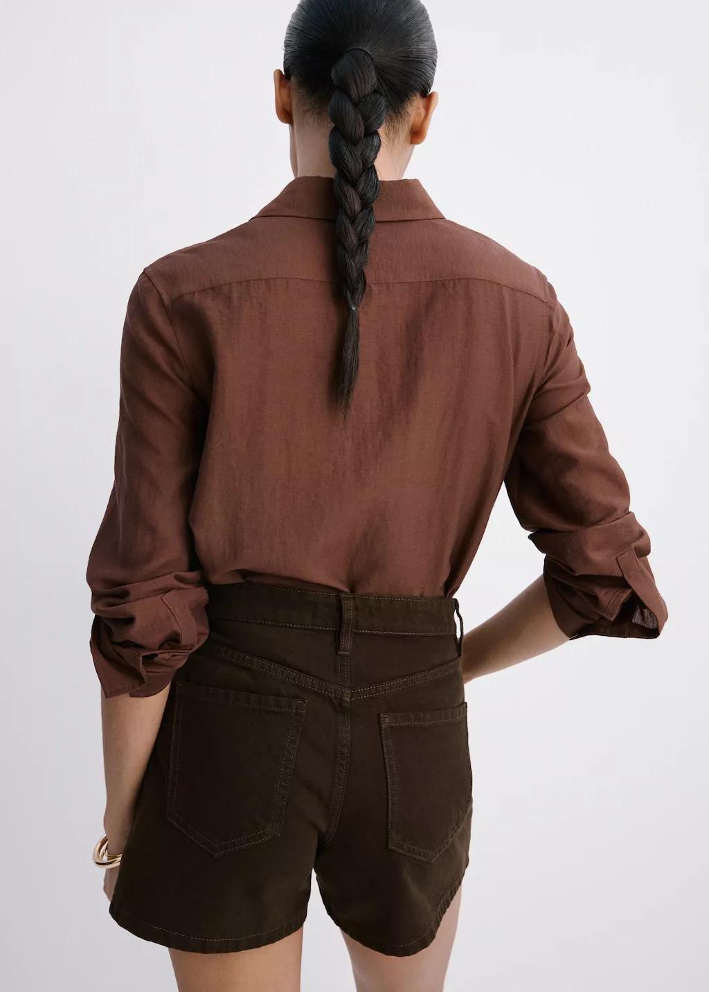 Brown Straight-Fit Denim Shorts, Dark Brown, large image number 2