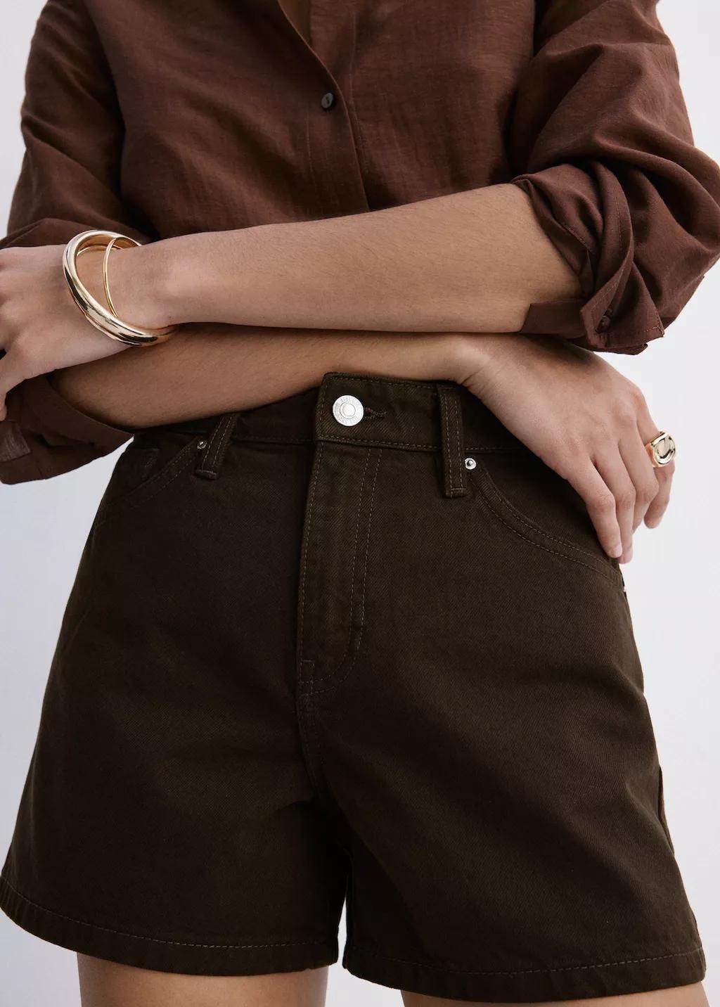 Brown Straight-Fit Denim Shorts, Dark Brown, large image number 3