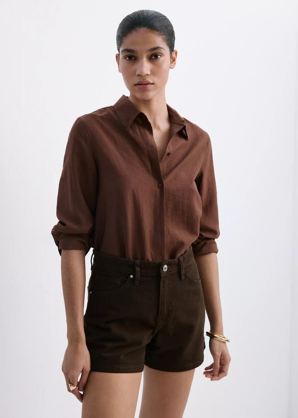 Brown Straight-Fit Denim Shorts, Dark Brown, large image number 4