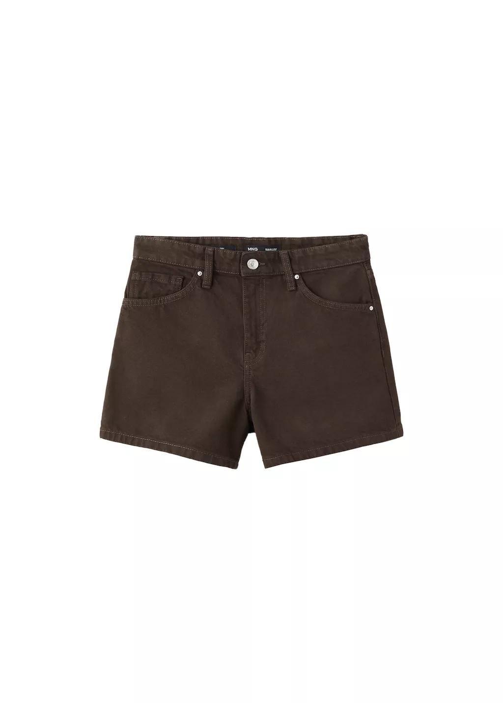 Brown Straight-Fit Denim Shorts, Dark Brown, large image number 6