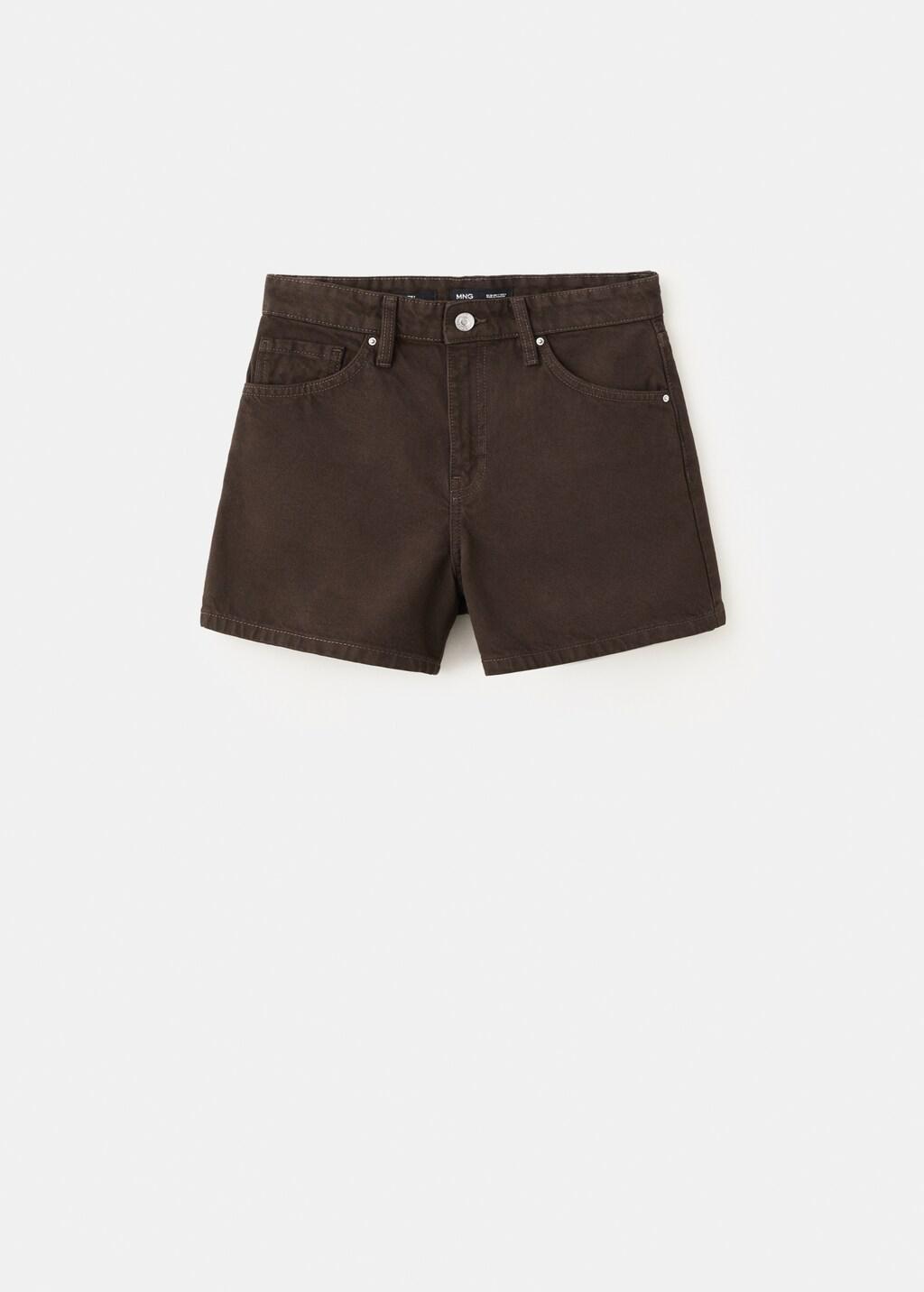 Brown Straight-Fit Denim Shorts, Dark Brown, large image number 7