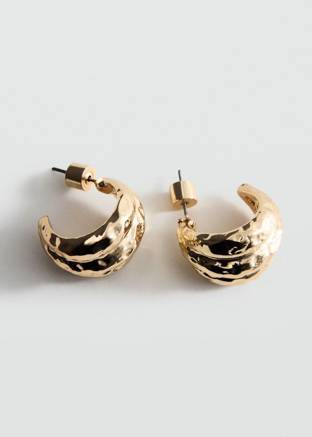 Gold Embossed Semi-Hoop Earrings, Gold, medium