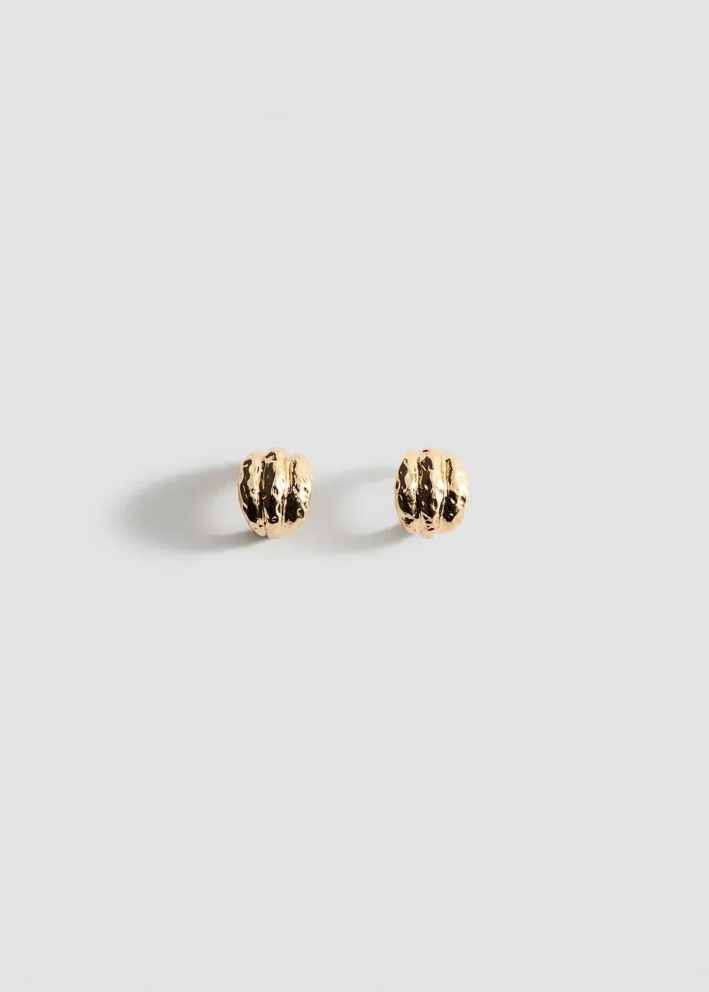 Gold Embossed Semi-Hoop Earrings, Gold, medium