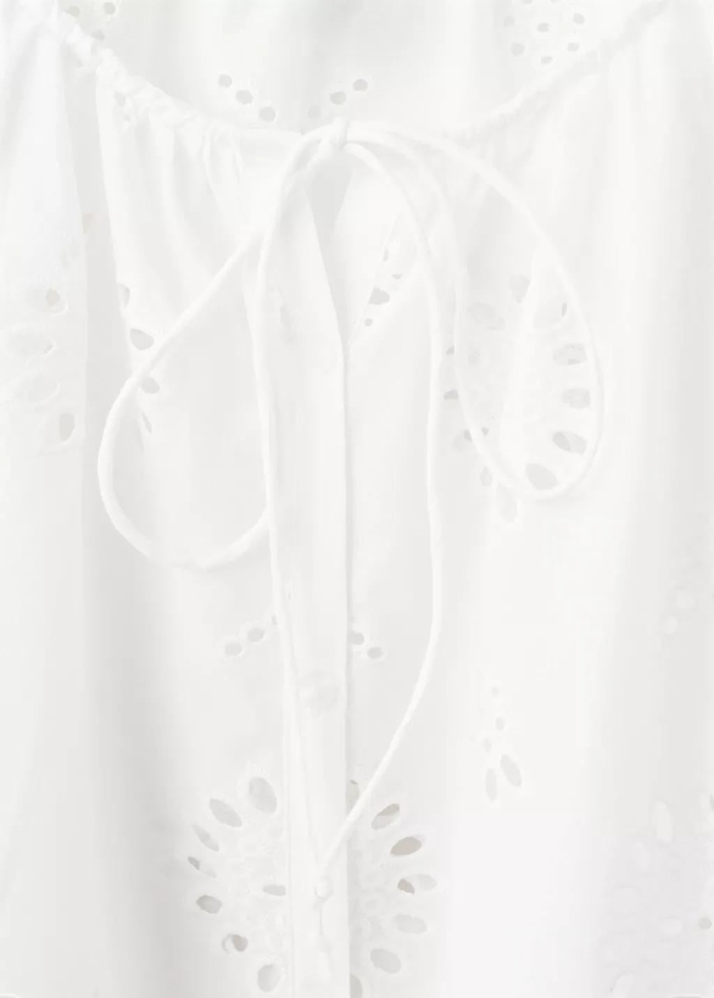 White 100% Cotton Blouse With Broderie Anglaise Embroidery, 0201_02, large image number 1