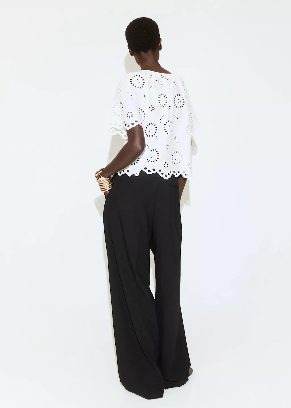 White 100% Cotton Blouse With Broderie Anglaise Embroidery, 0201_02, large image number 2