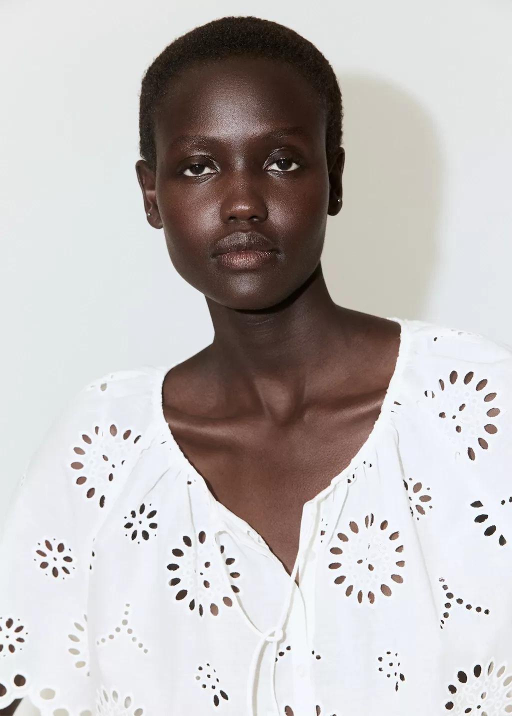 White 100% Cotton Blouse With Broderie Anglaise Embroidery, 0201_02, large image number 4