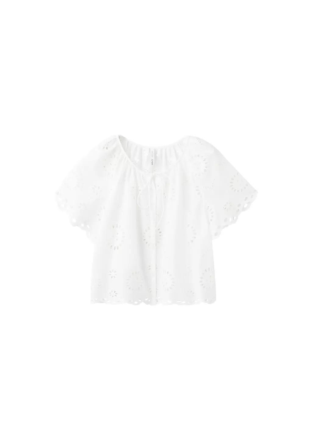 White 100% Cotton Blouse With Broderie Anglaise Embroidery, 0201_02, large image number 7