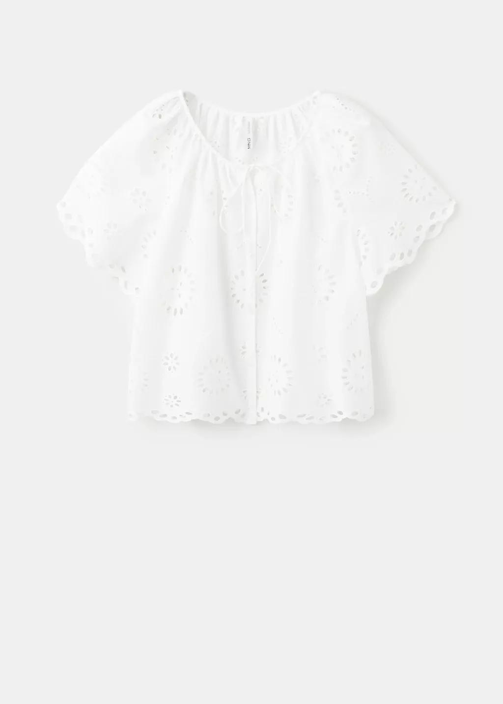 White 100% Cotton Blouse With Broderie Anglaise Embroidery, 0201_02, large image number 8