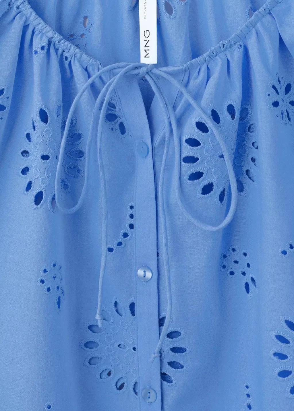 Blue 100% Cotton Blouse With Broderie Anglaise Embroidery, 0201_52, large image number 1