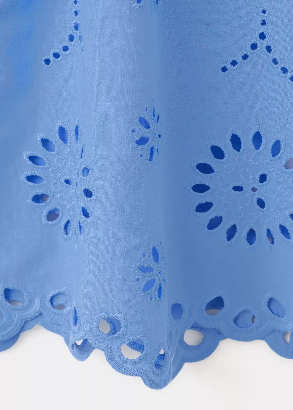 Blue 100% Cotton Blouse With Broderie Anglaise Embroidery, 0201_52, large image number 4