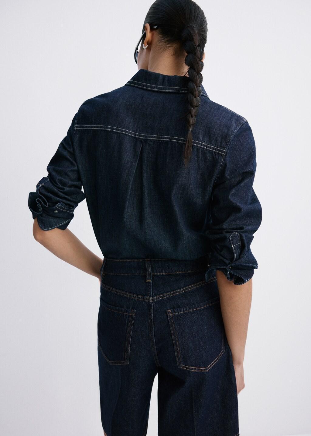 Blue High-Waist Straight-Fit Denim Shorts, Open Blue, large image number 2