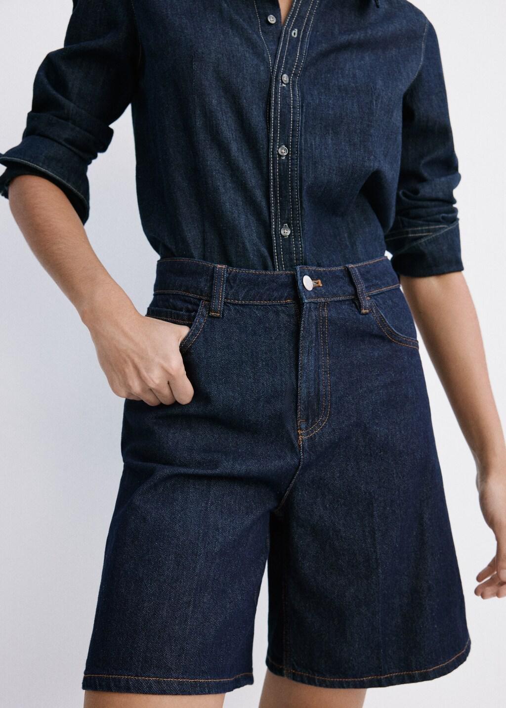 Blue High-Waist Straight-Fit Denim Shorts, Open Blue, large image number 3