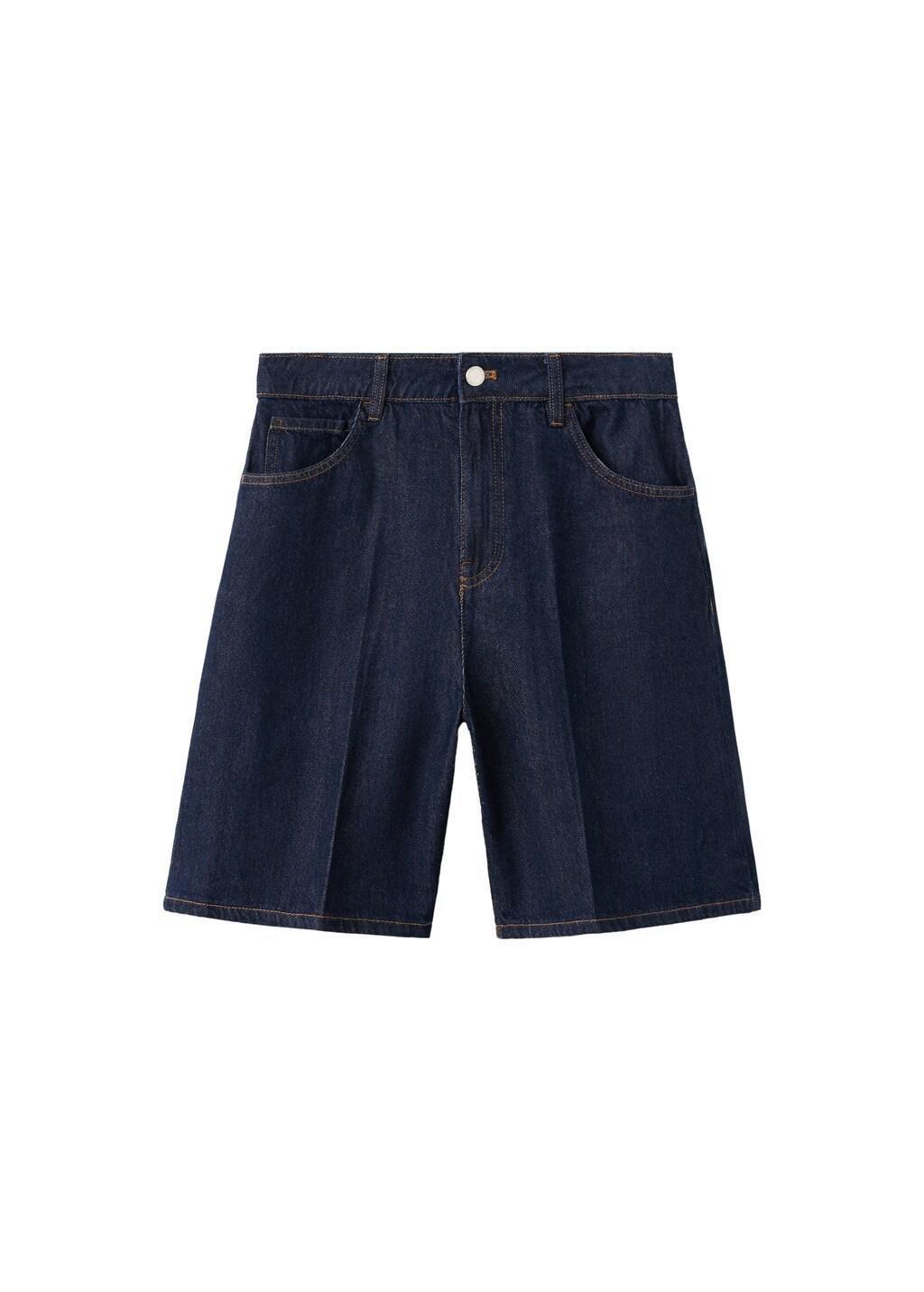 Blue High-Waist Straight-Fit Denim Shorts, Open Blue, large image number 6