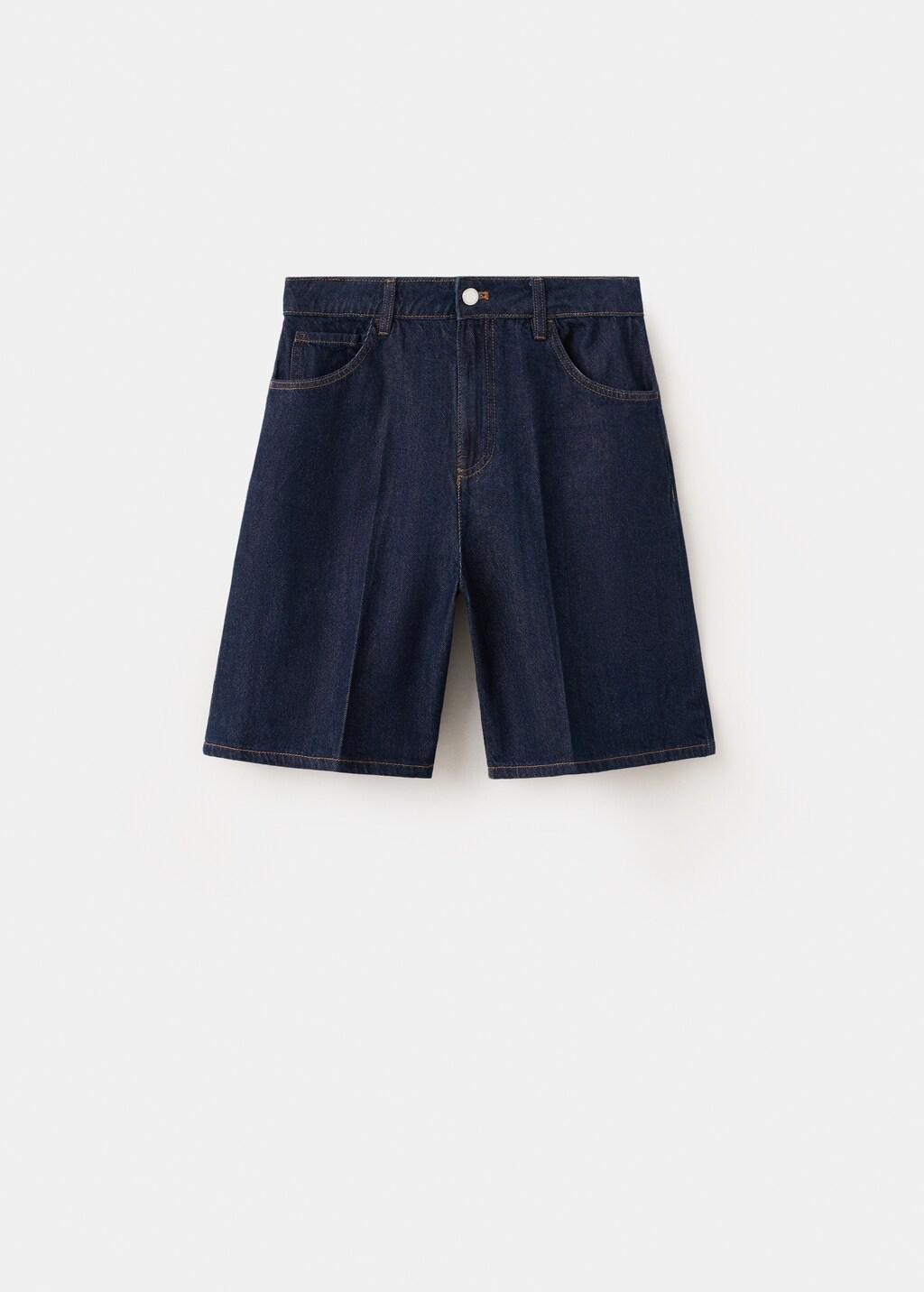 Blue High-Waist Straight-Fit Denim Shorts, Open Blue, large image number 7