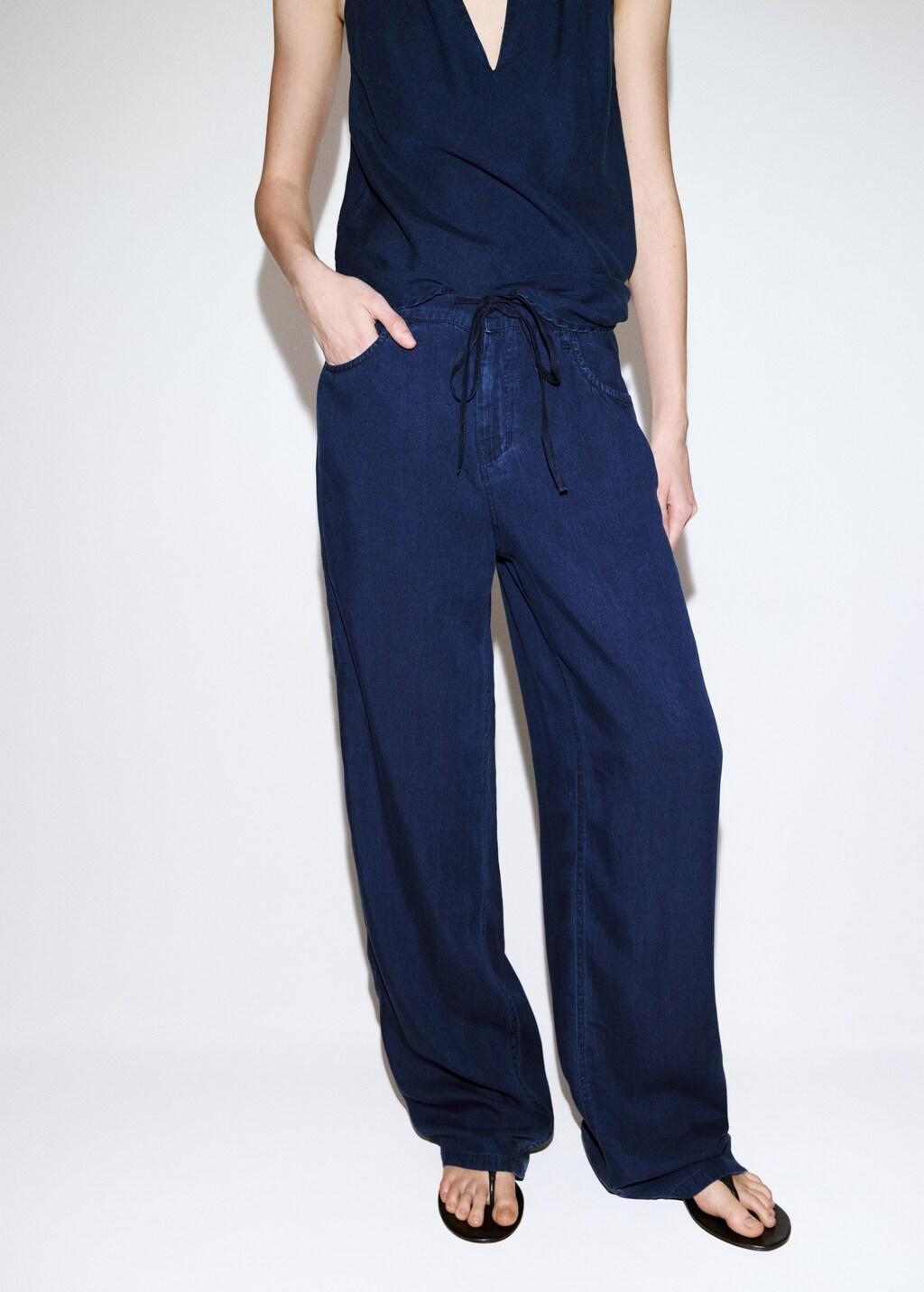 Blue Denim Pants With Bow Belt, Open Blue, large image number 3