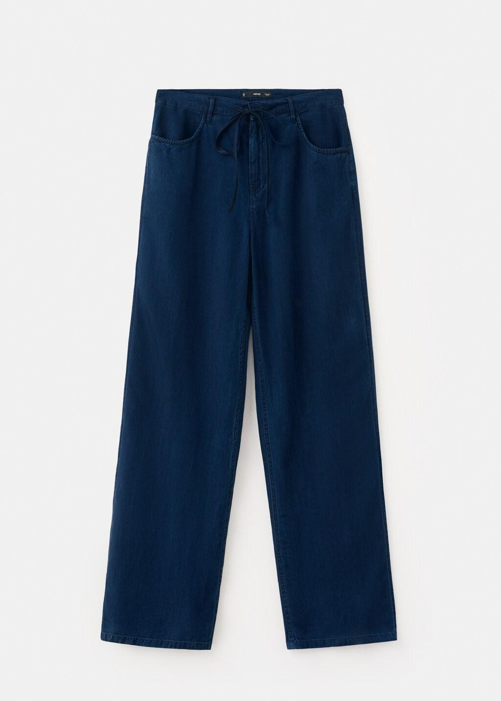 Blue Denim Pants With Bow Belt, Open Blue, large image number 6