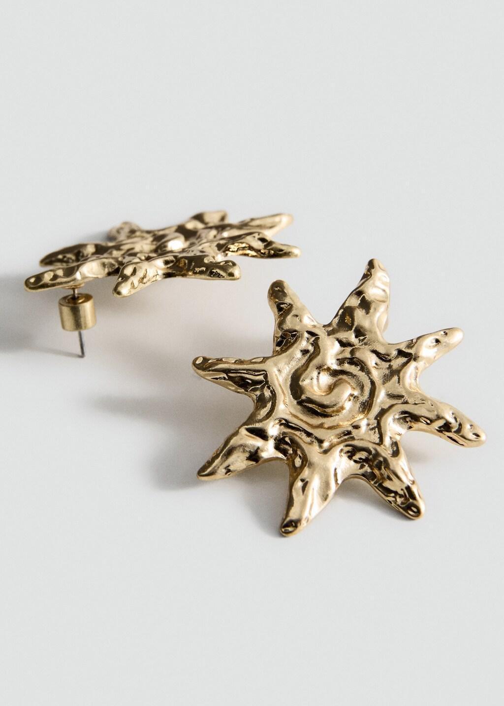 Gold Textured Sun Earrings, Gold, large image number 1