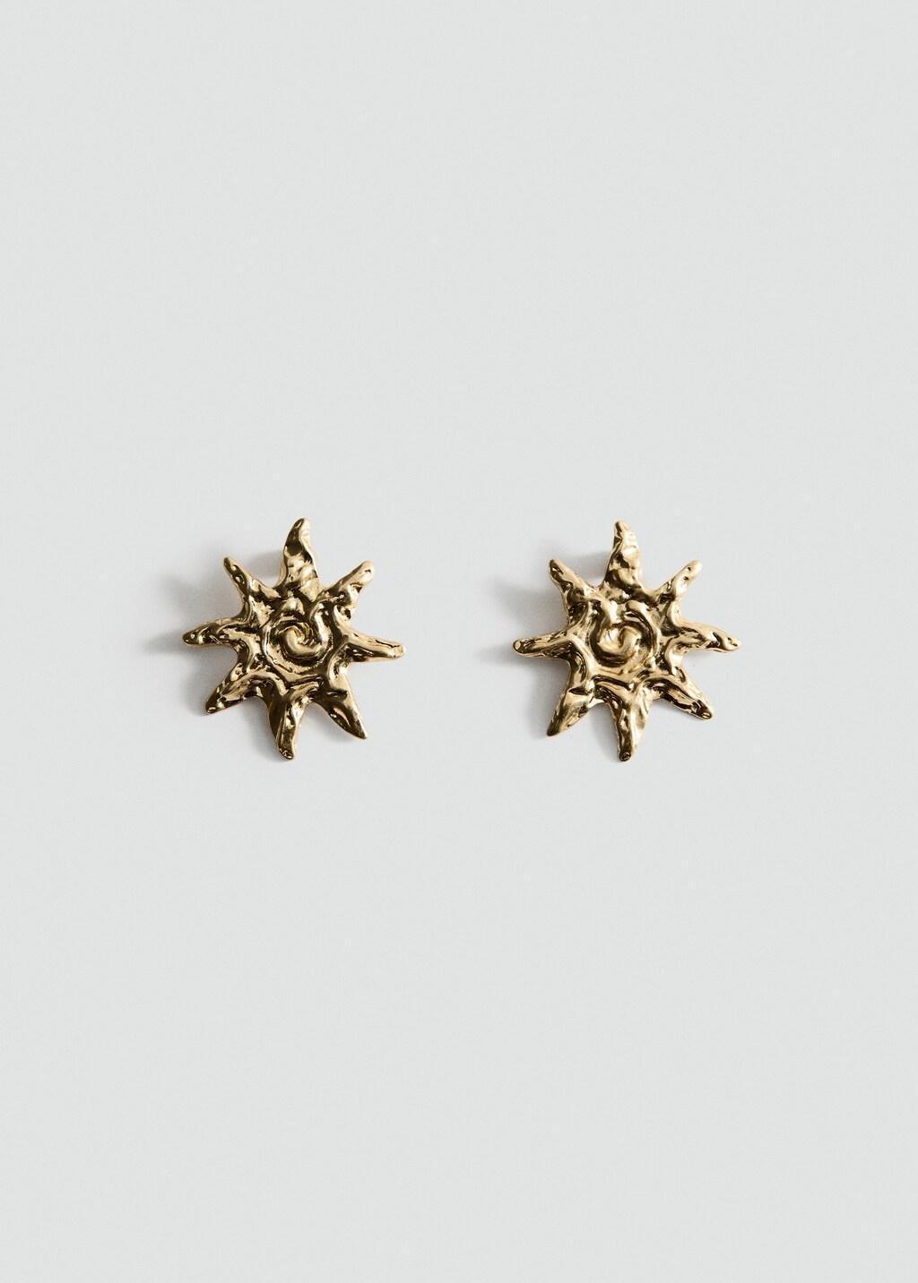 Gold Textured Sun Earrings, Gold, large image number 4