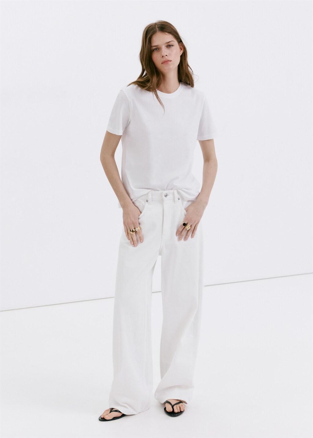 White Rounded Neck Cotton T-Shirt, White, large image number 0