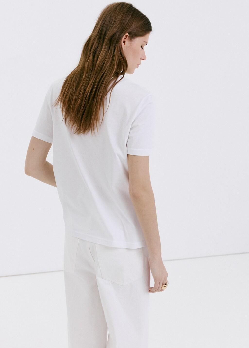 White Rounded Neck Cotton T-Shirt, White, medium