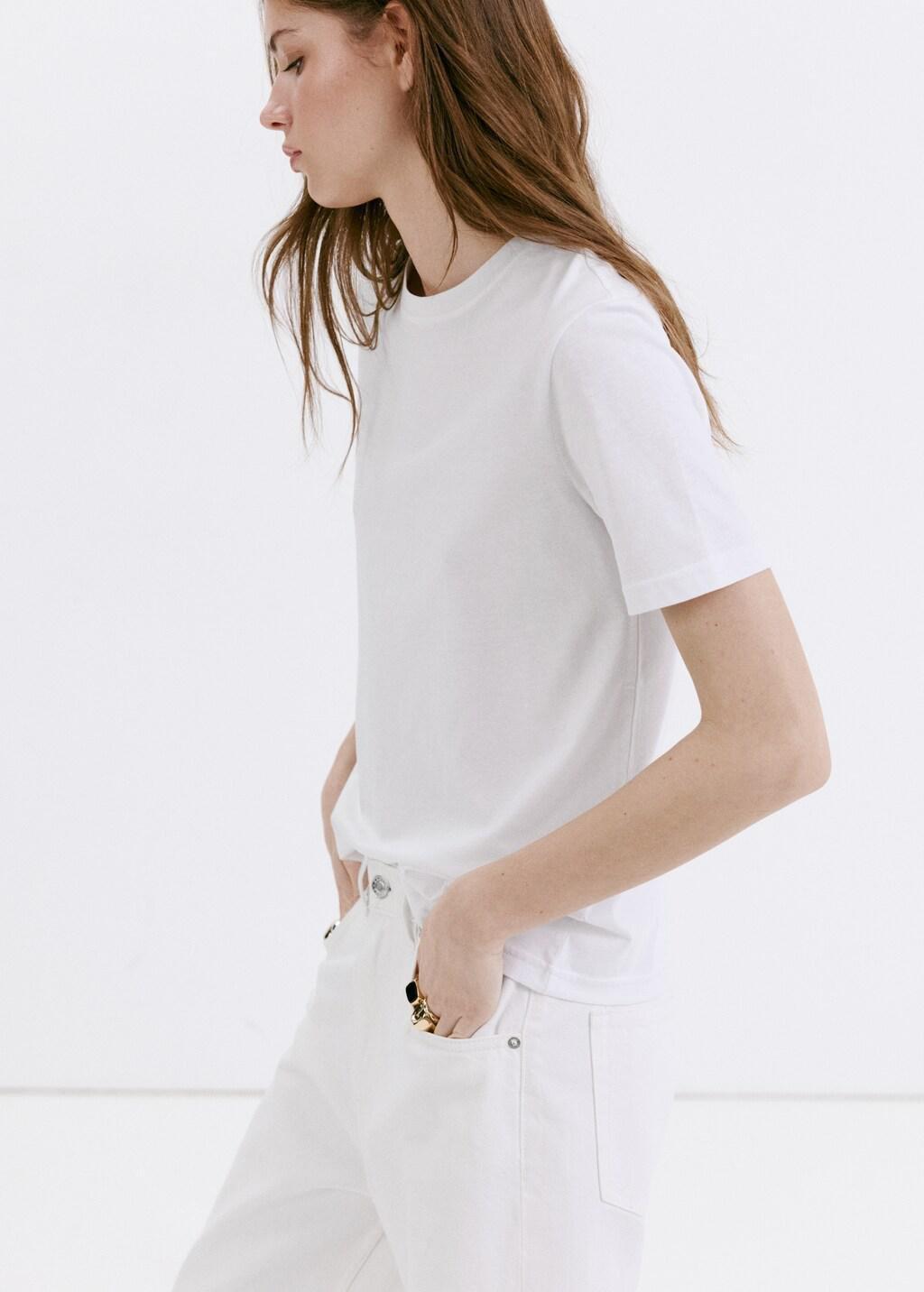 White Rounded Neck Cotton T-Shirt, White, large image number 3
