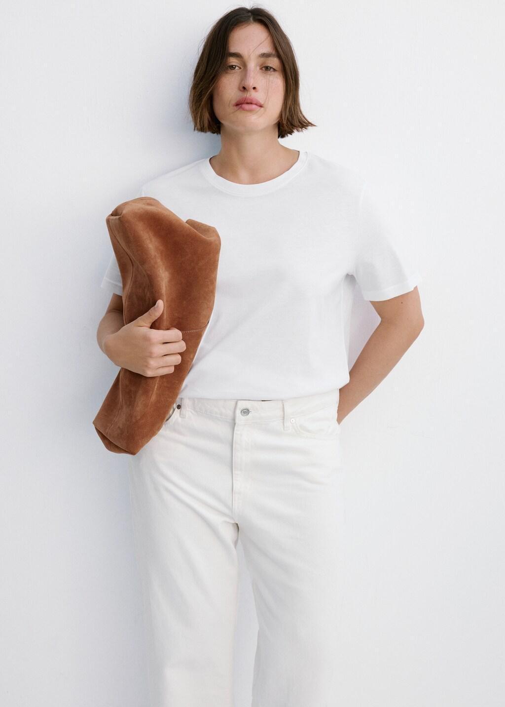 White Rounded Neck Cotton T-Shirt, White, large image number 6