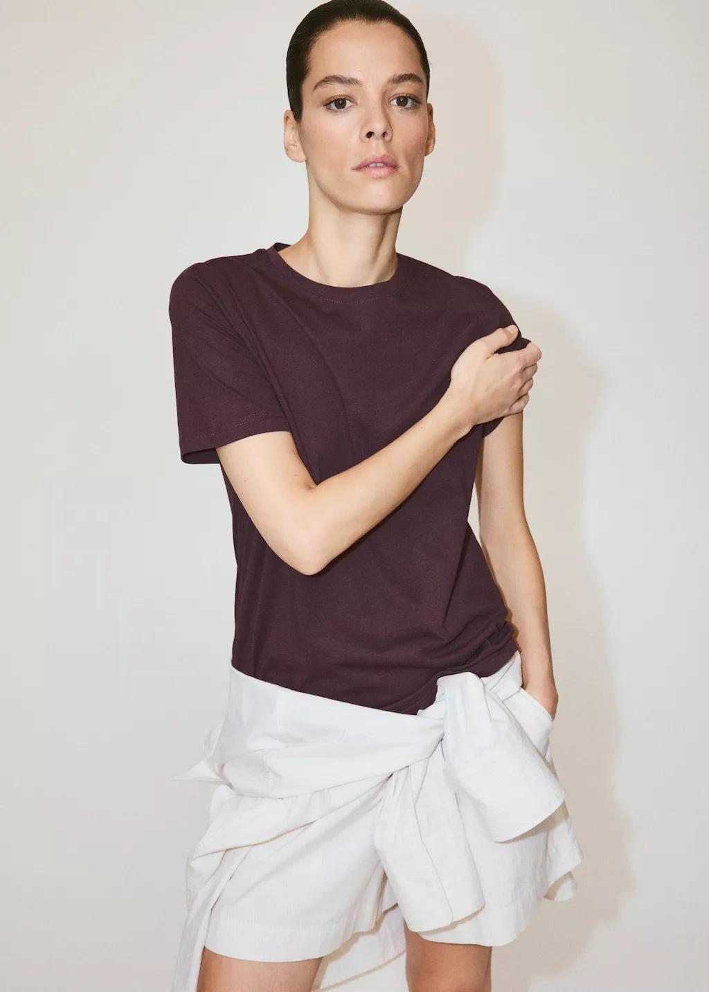 RED Rounded neck cotton t-shirt, Dark Red, large image number 3