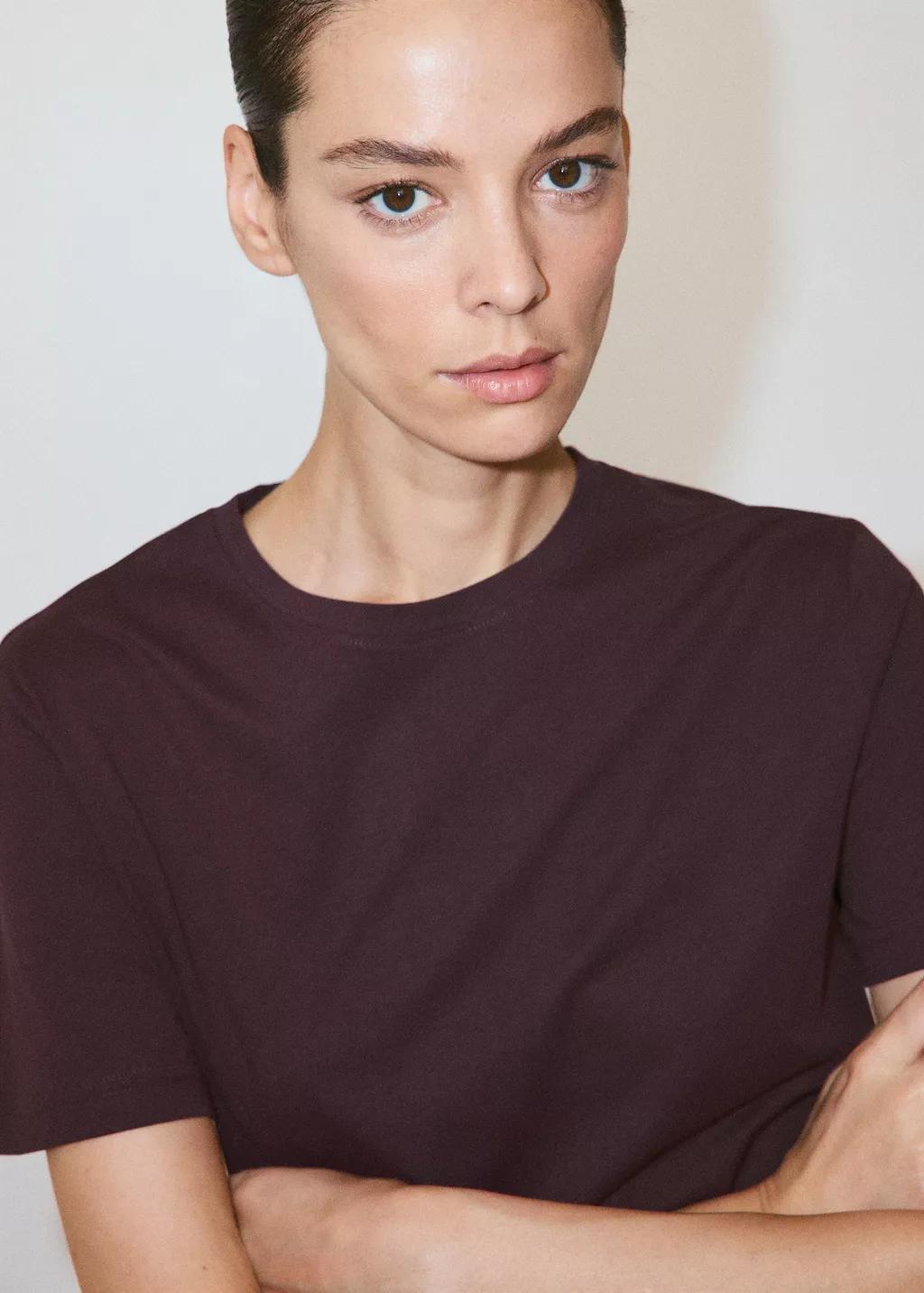 RED Rounded neck cotton t-shirt, Dark Red, large image number 4