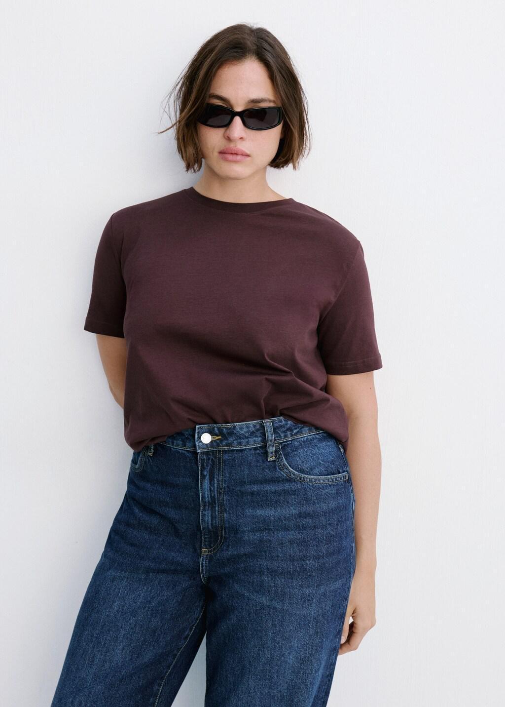RED Rounded neck cotton t-shirt, Dark Red, large image number 6