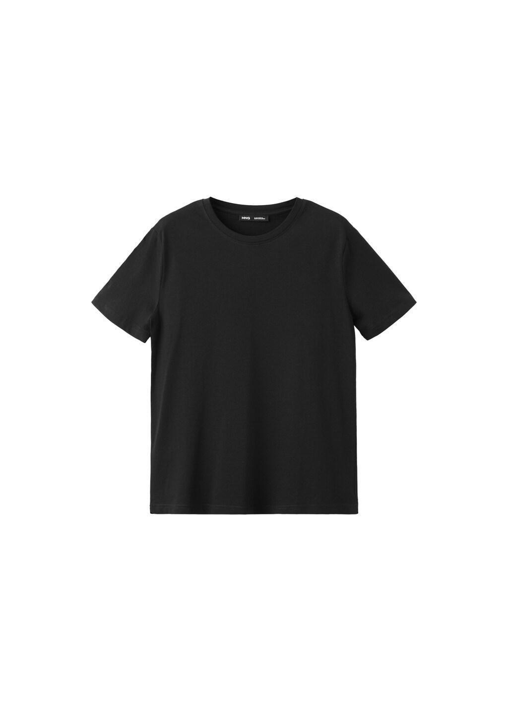 Black Rounded Neck Cotton T-Shirt, Black, large image number 7