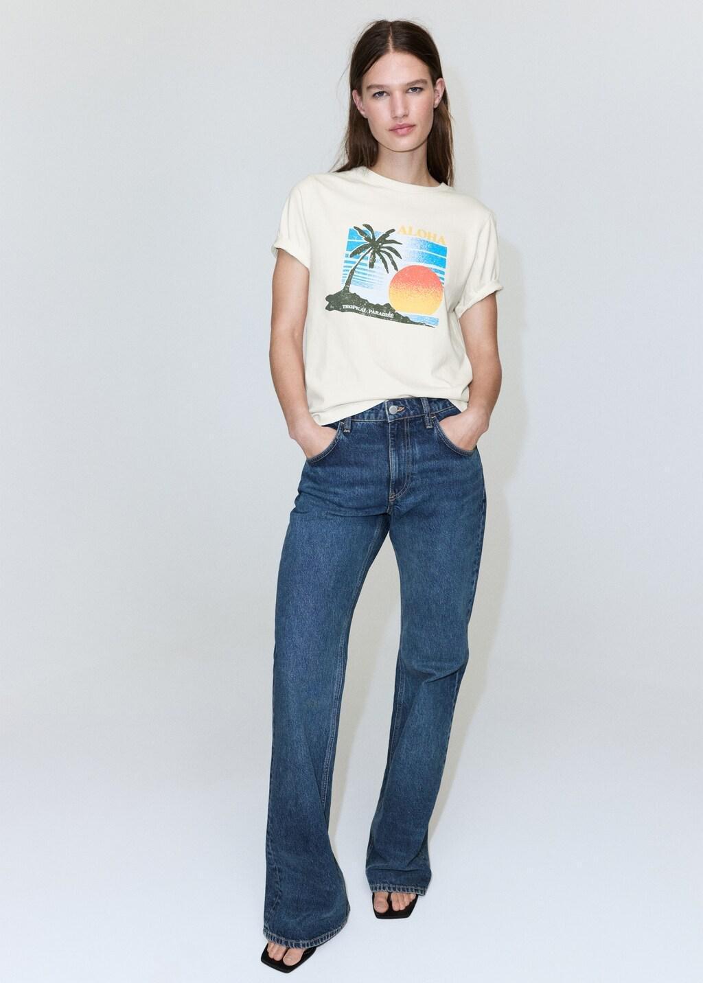 Beige Printed Cotton-Blend T-Shirt, Light Beige, large image number 0