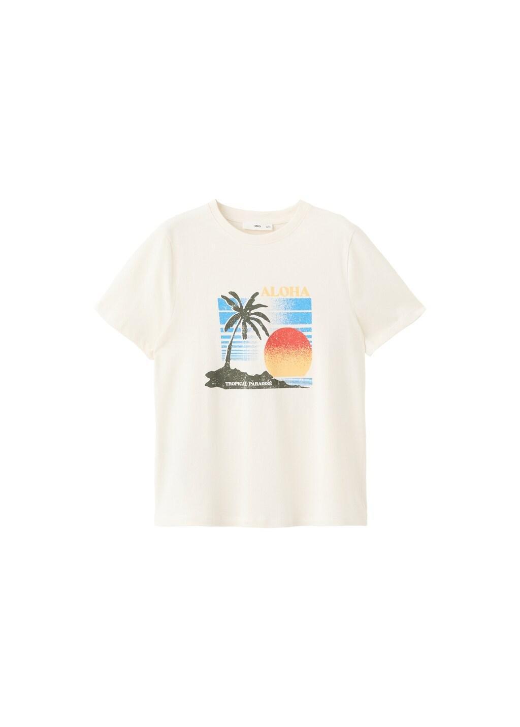 Beige Printed Cotton-Blend T-Shirt, Light Beige, large image number 5