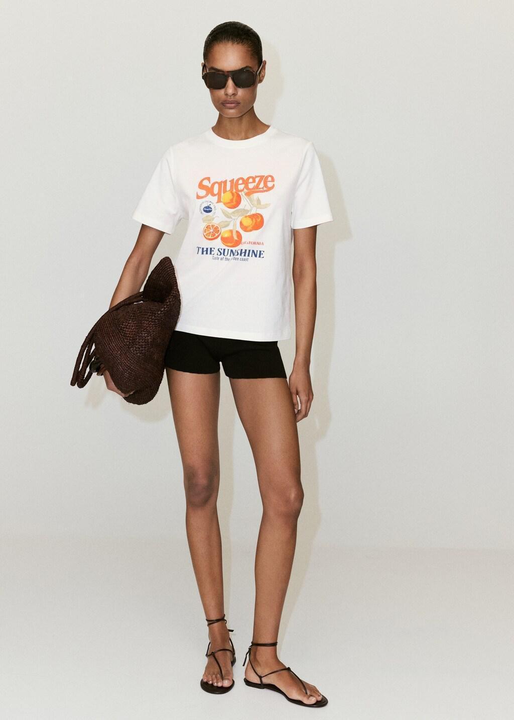 Orange Printed Cotton-Blend T-Shirt, Orange, large image number 0