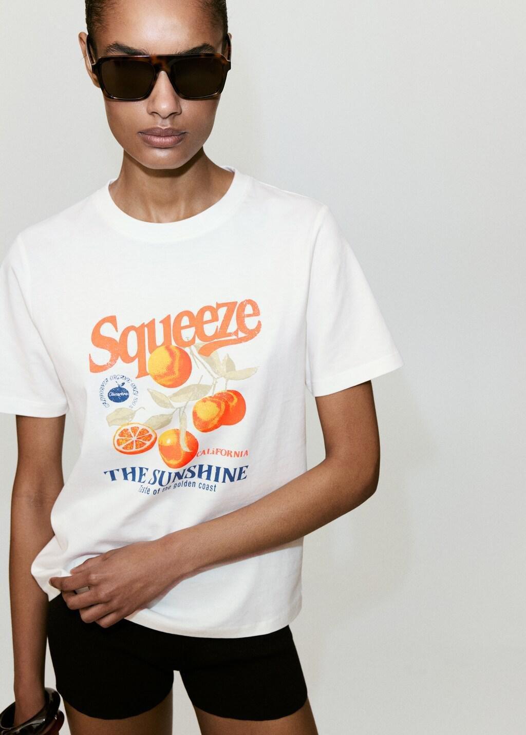 Orange Printed Cotton-Blend T-Shirt, Orange, large image number 3