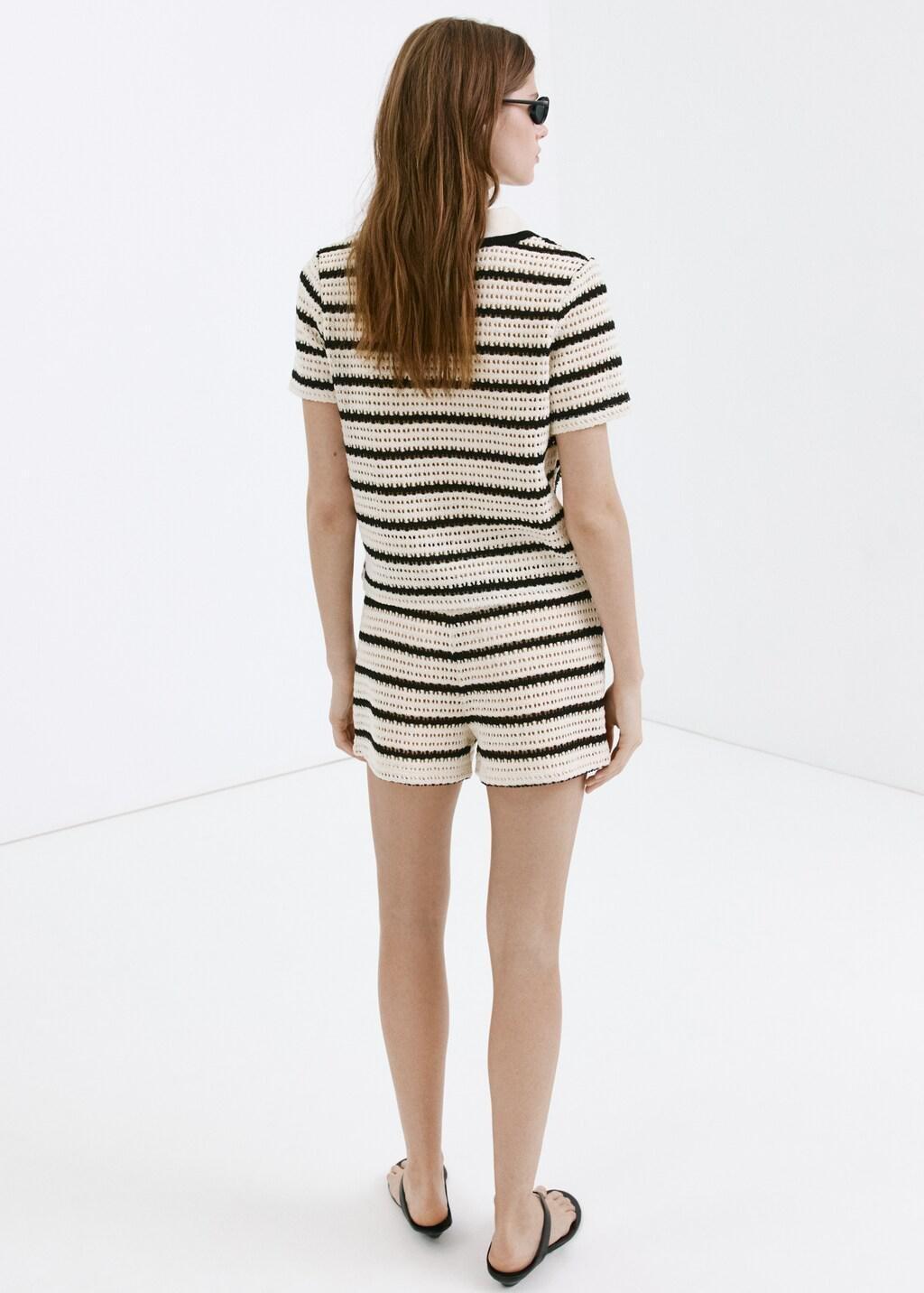 White Striped Crochet Polo, Natural White, large image number 2