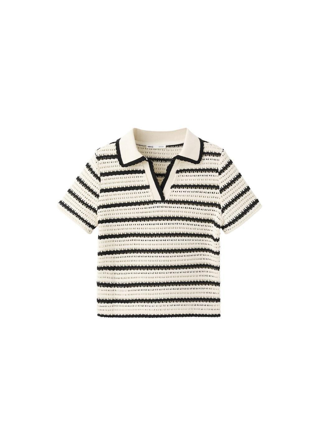 White Striped Crochet Polo, Natural White, large image number 6