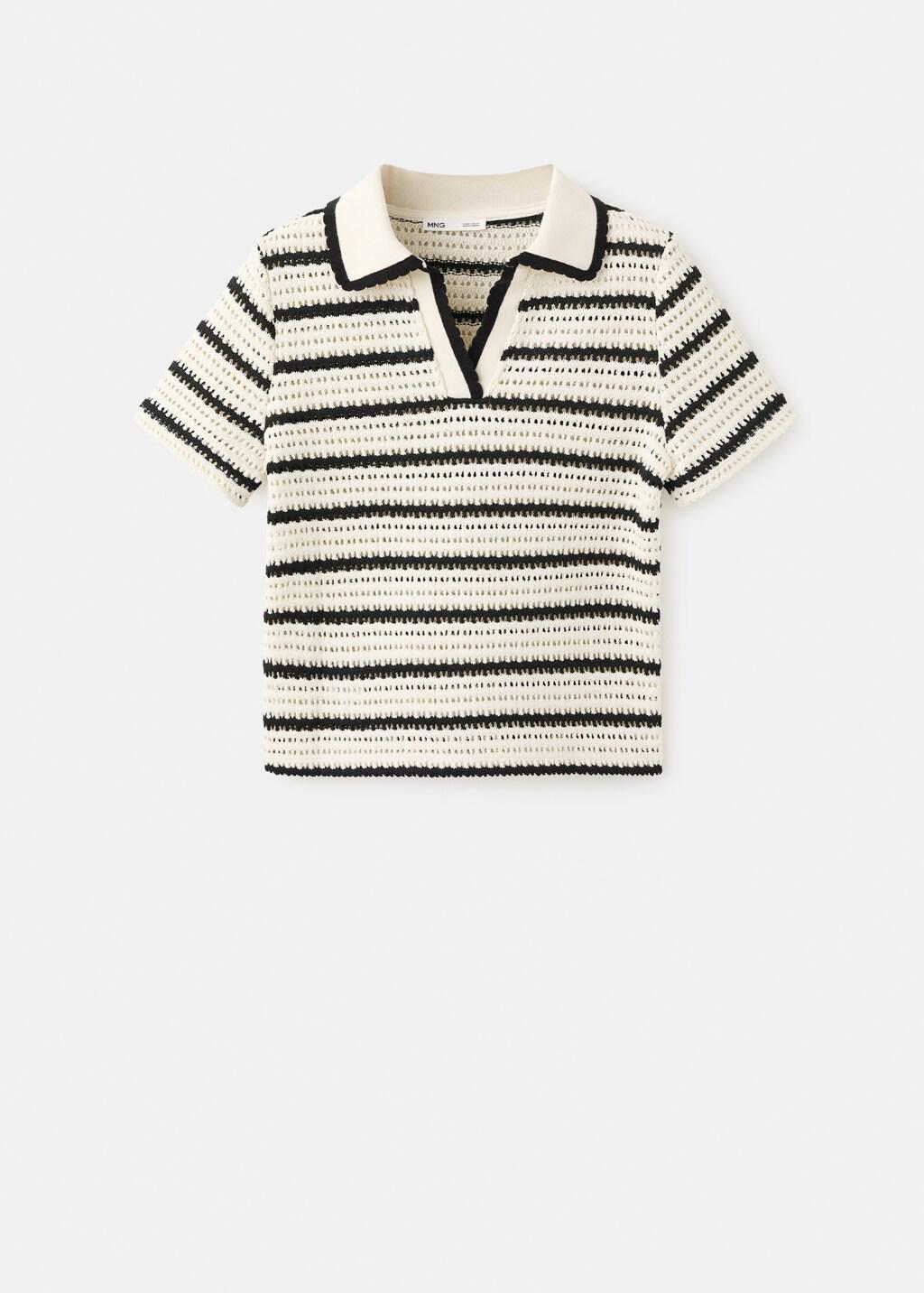 White Striped Crochet Polo, Natural White, large image number 7