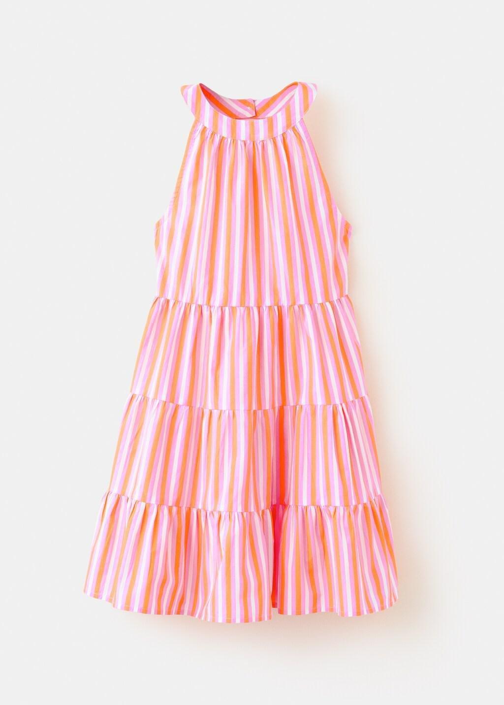 Orange Halter Cotton Stripe Dress, Kids Girls, Orange, medium